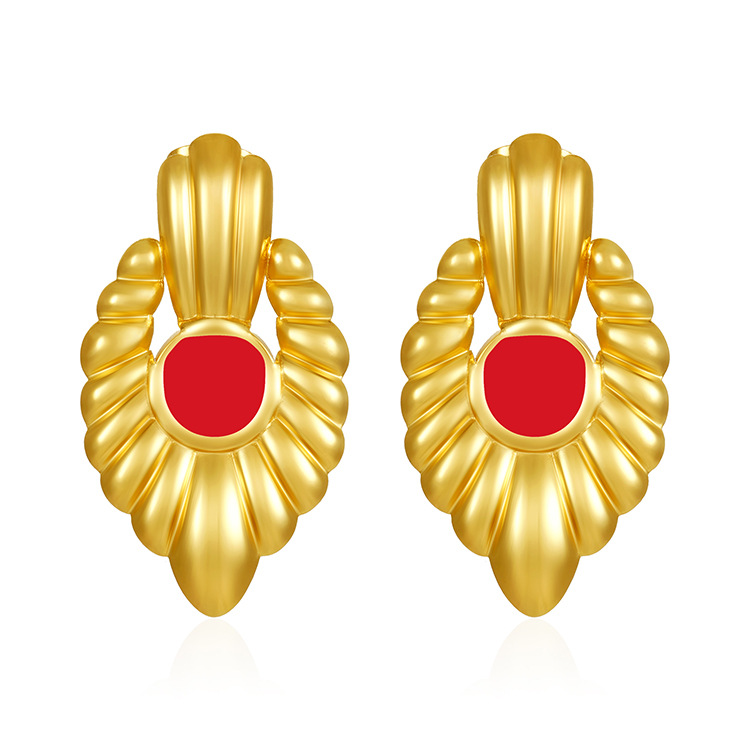 Transfronterizo estilo francés retro moda geometría pendientes de acero inoxidable diseño de alto nivel 18K oro plegado color esmalte pendientes