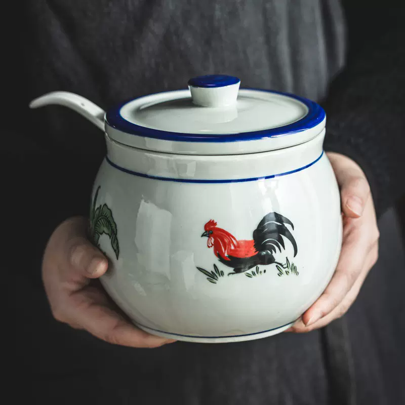 老式储油罐厨房家用猪油罐陶瓷耐高温食品级陶瓷罐带盖老式荤油罐