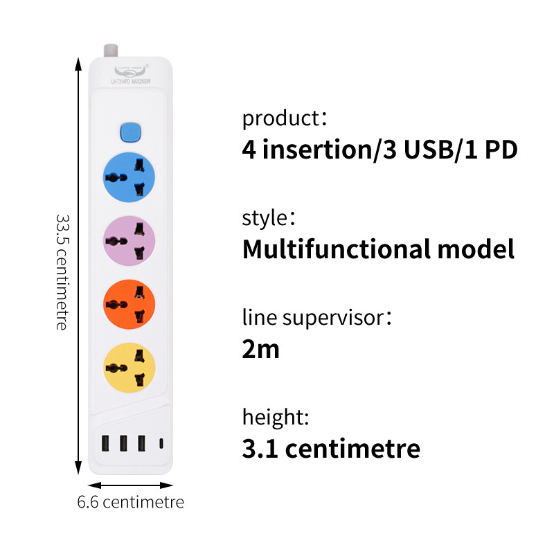 Protector de sobrecarga con cable eléctrico con puerto USB-C cargado con conector de conector de cable de extensión de color