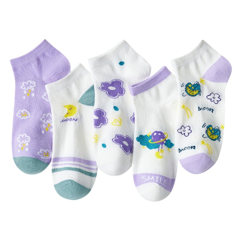 Amor fantasía cielo estrellado niña púrpura linda chica de moda calcetines de corte bajo de algodón suave sudor absorbente desodorante bajo-top tobillo Calcetines para mujeres