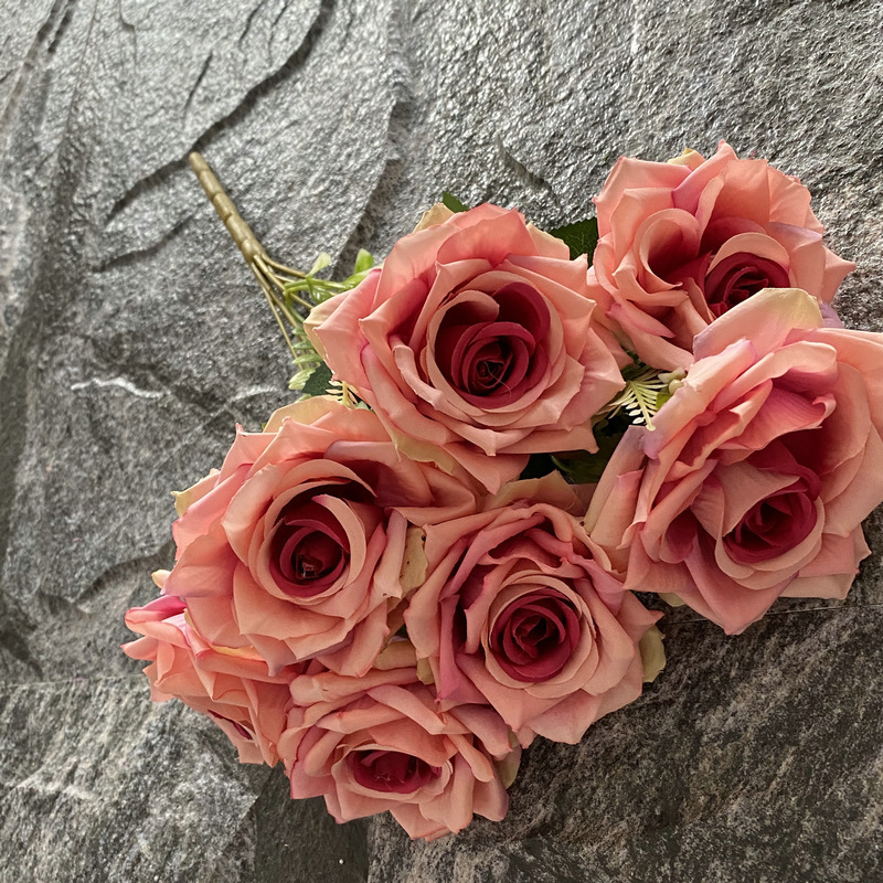 7-cabeza amante gran cuerno Rosa manejar manojo Boda boda decoración del hogar artificial flor falsa foto apoyos Rosa ramo