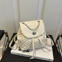 雙肩包女時尚2024新款銀色高級感小眾設計鏈條包小型女士白色背包