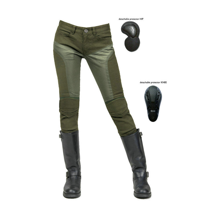 Long Biker jeans de motocicleta caballeros de verano malla transpirable locomotora verde militar para montar pantalones anticaídas