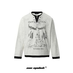 Eon Modish 2025春の新型はアメリカのレトロな街頭のゆったりした偽の長袖tシャツを撮影します。