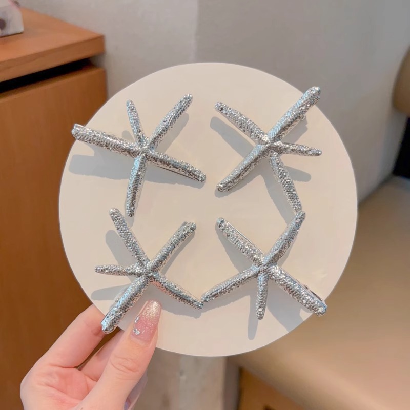 Estrella de mar plateada lateral clip para el cabello chica 2024 nuevo cabello para mujeres cejas rompiendo artefactos de cabello frente clip de boca de pato clip para el cabello