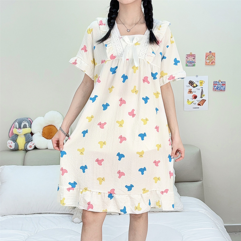 Pijama de mujer de verano tejido espuma tejida tela arrugada pijama de mangas cortas princesa vestido de viento suelto vestido de casa de verano