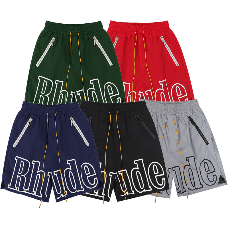Rhude High Street Trendy Brand Letter Printed Drawstring 3m Reflective Hip Hop Men's Casual Beach Shorts