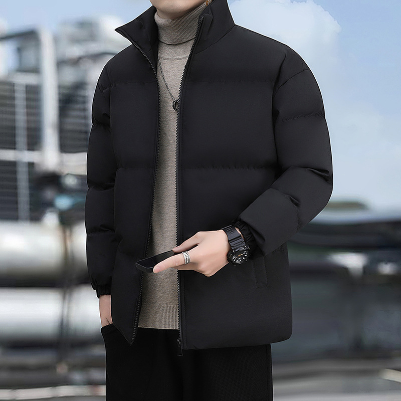 New men's cotton-padded jacket, fleece-lined, thickened, warm, casual, versatile, stylish stand-up collar.