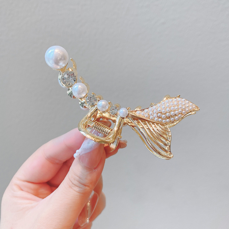 Pinza de cabello metálica coreana de alta sujeción con diseño retro