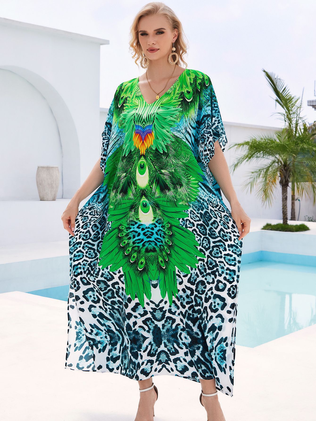 Camisas de playa de algodón impresa bata de vacaciones bikini con trajes de baño camisa buñuelo nuevo 45 - 1