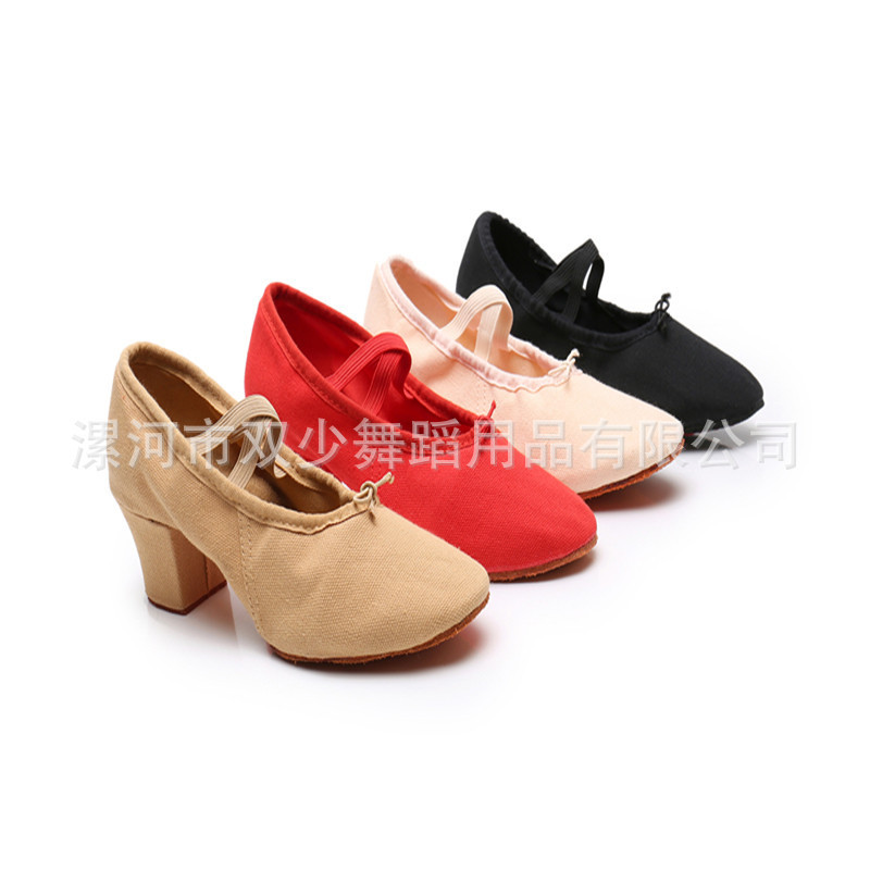 With Canvas Teacher Shoes 5cm Fur Soles Indoor Leather Adult Children Women Ballet Dance Shoes Yoga Practice