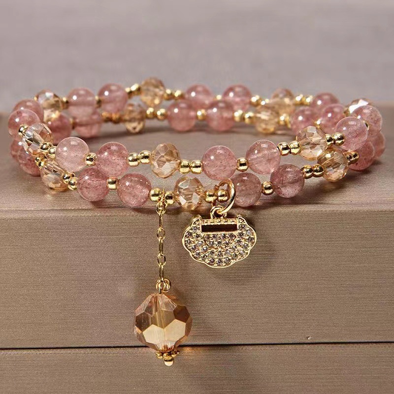 Pulsera de cristal de pelo colorido natural pulsera femenina cerradura de seguridad de moda nacional pulsera de cristal multicapa pulsera de regalo para novia