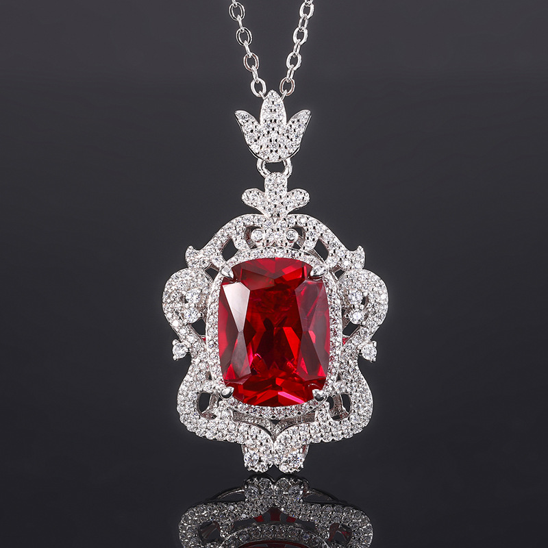 Zhuang Sheng joyería nueva S925 todo el cuerpo de plata traje de simulación de color tesoro corindón avanzado retro traje femenino 12*16