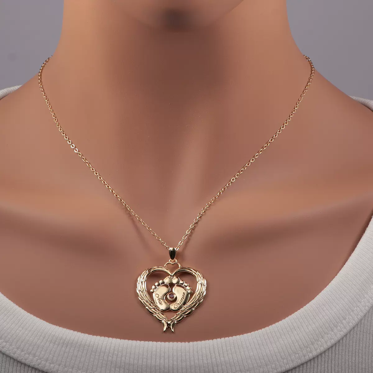 定制个性化脚丫生日石镶嵌刻字项链欧美百搭女士项链时尚简约饰品