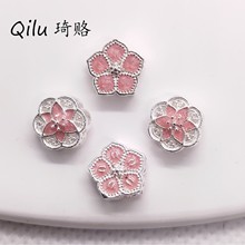 S925纯银滴胶珐琅五瓣花玫瑰花镂空diy编织手串项坠隔珠银饰配件