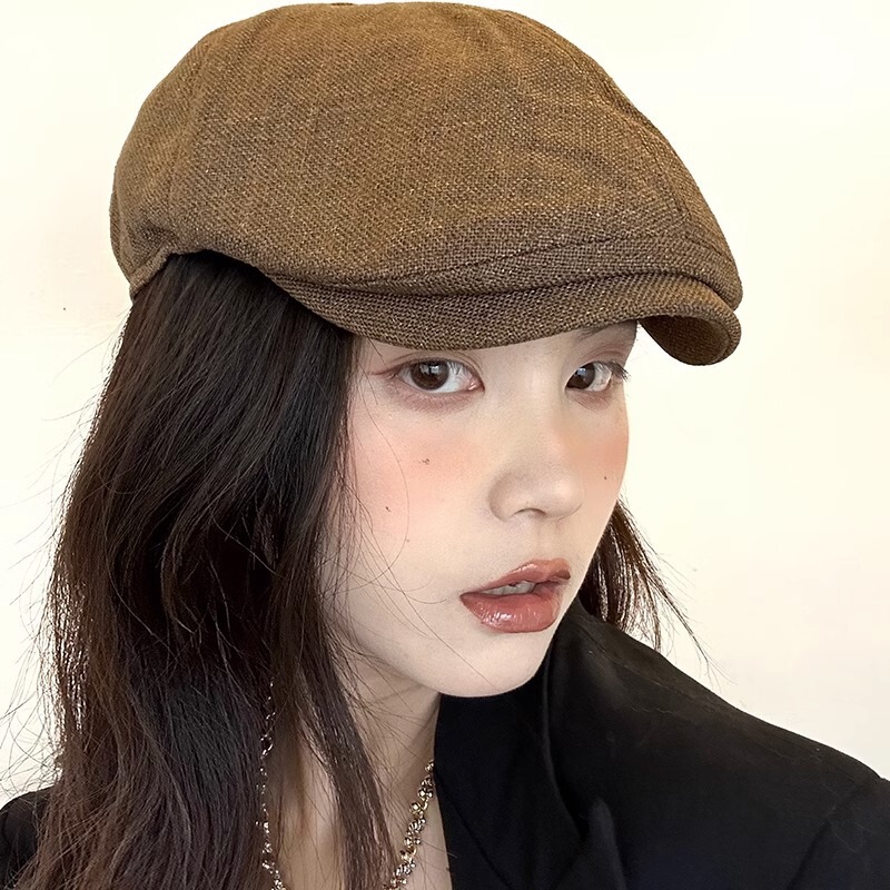 Blogger's Same Style Forward Cap for Women, Summer Cotton and Linen Breathable Retro Ins Korean Version British Beret, Reverse-Wear Baseball Cap for Men