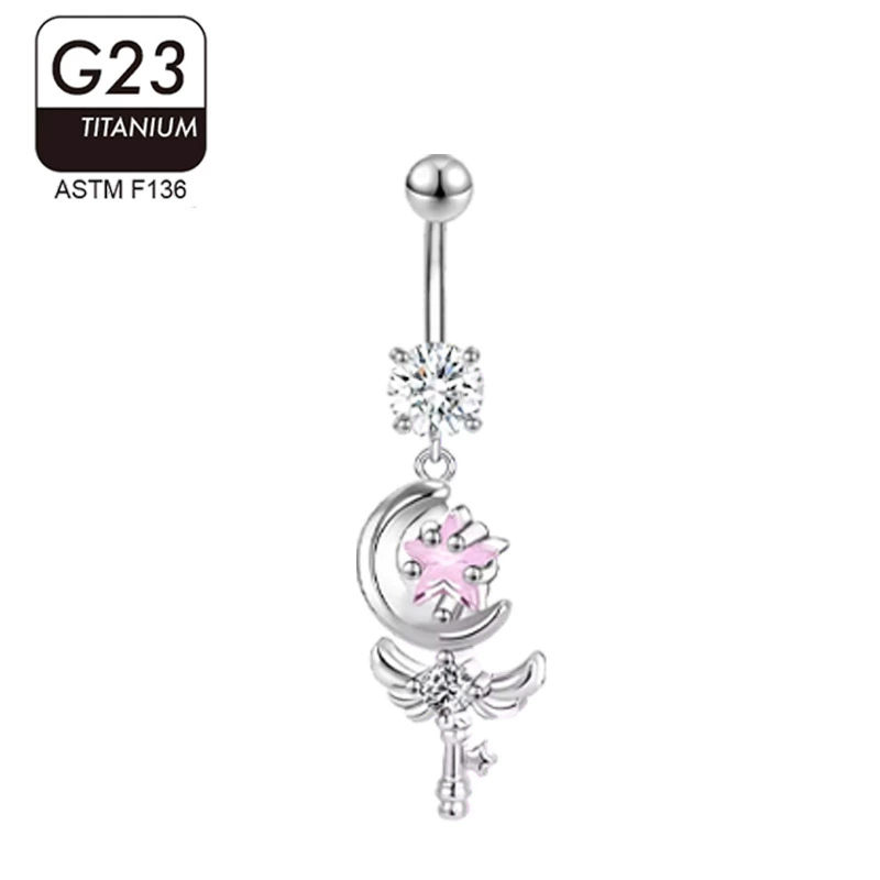 Fresh belly button piercing, cute pendant with zircon