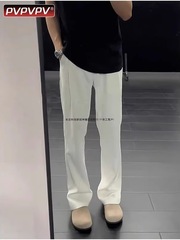 Cleanfit ホワイトストレートパンツメンズ夏薄いドレープハイエンドハンサムハイウエストシミターパンツ