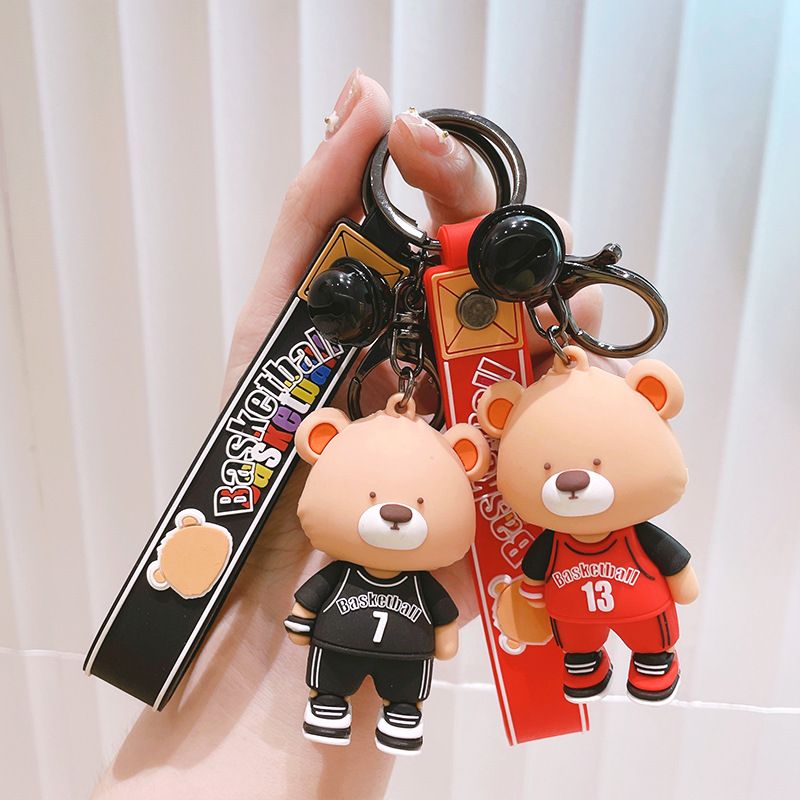 Cross-border e-commerce basketball bears keychain cute cartoon couple drops PVC car key chain pendant