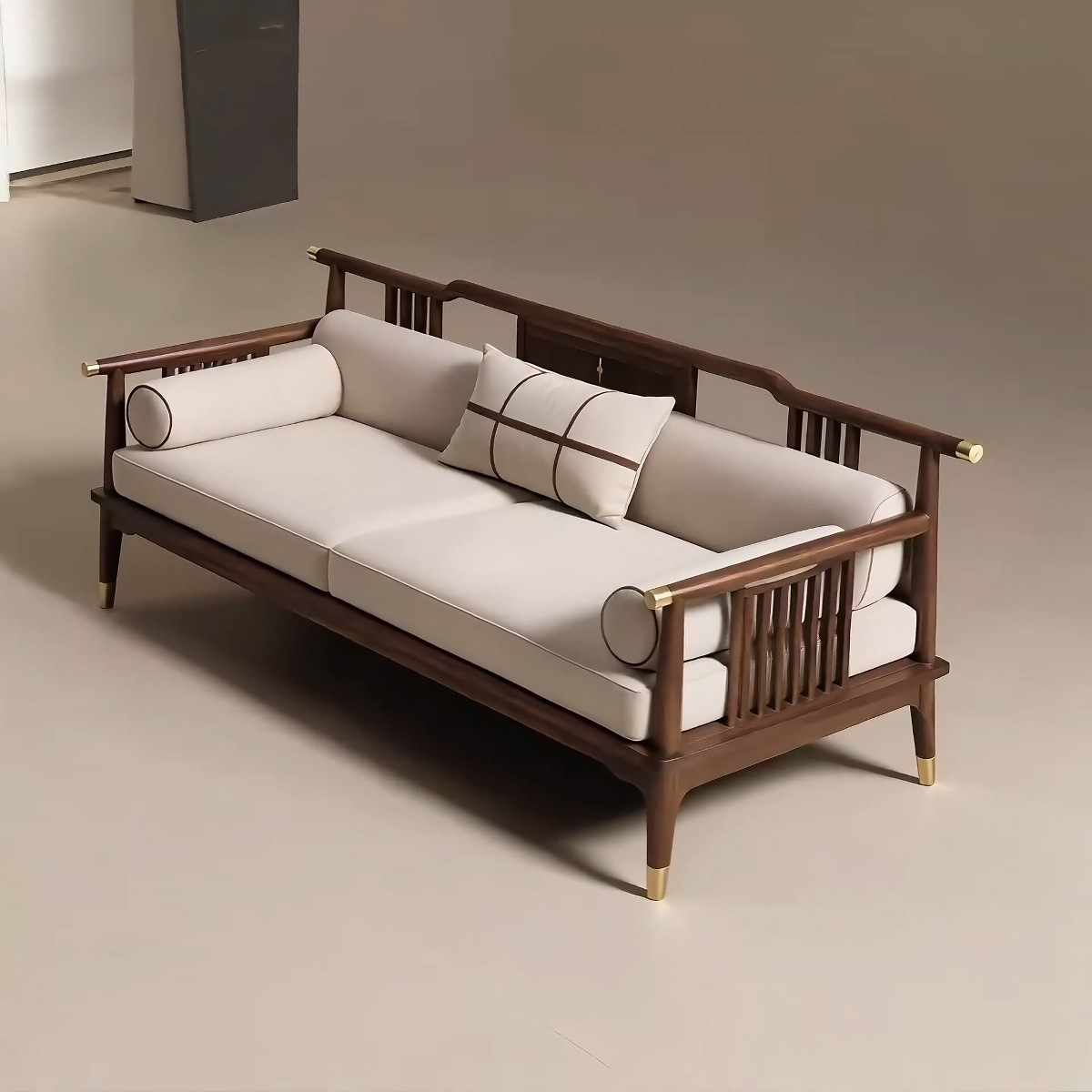 现代简约客厅北美黑胡桃木沙发2025新款轻奢新中式小户型实木家具