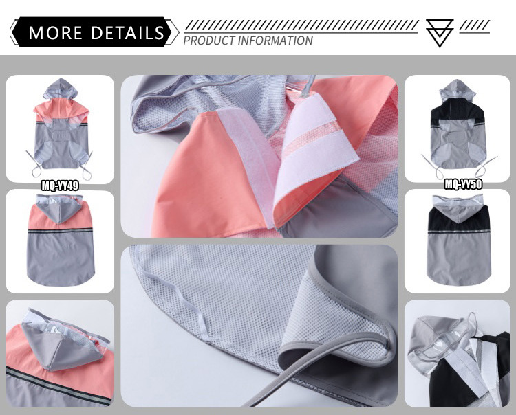 Large Dog Raincoat With Leash Attachment Mesh Reflective Strip Velcro Closure Pet Products Dog Clothing & Shoes_voghion.com