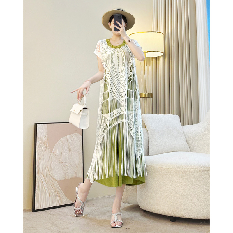 Dropshipping High-End Exquisite Miyake Dress Women's Summer Sleeveless Pleated Tassel Skirt High-End Vest Dress Long Skirt