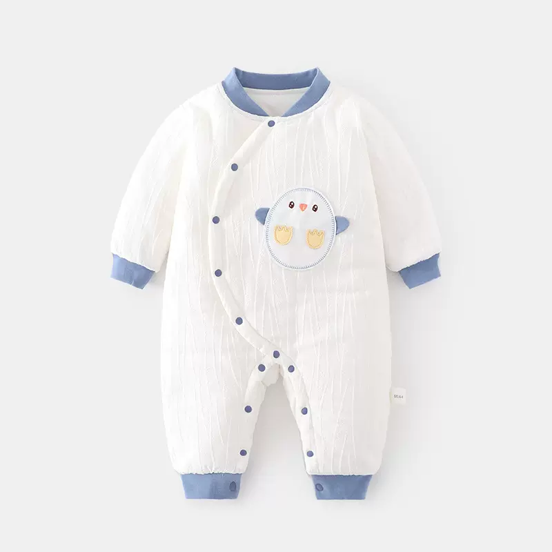 婴儿加棉偏开连体衣宝宝夹棉加厚秋冬装哈衣连身衣爬服婴幼儿衣服