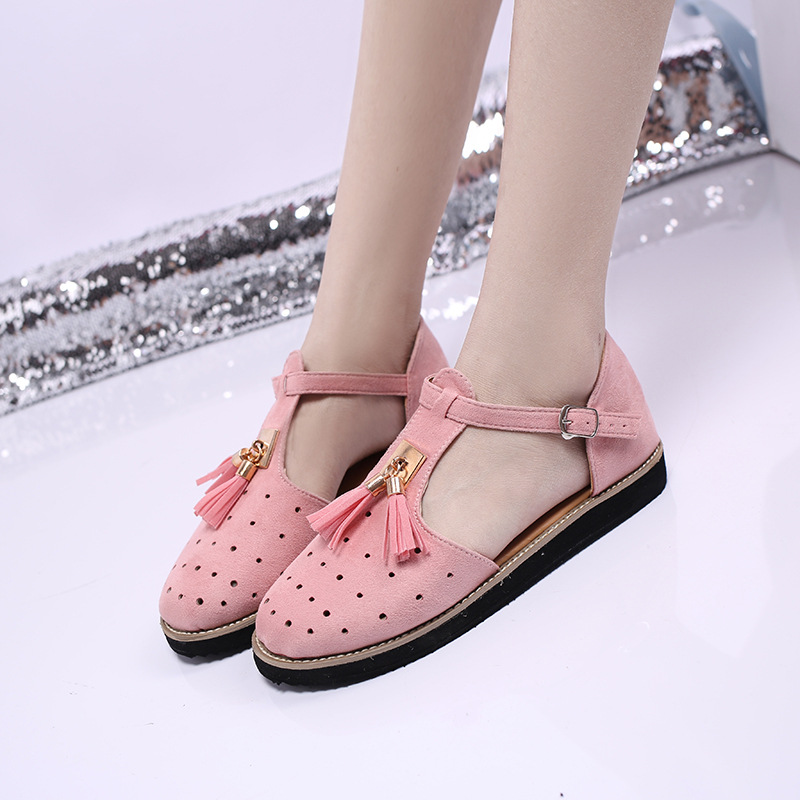 2021 European and American new thick-soled round-toe cutout retro single shoe, large-sized low-top bag and fringed women's sandals undefined