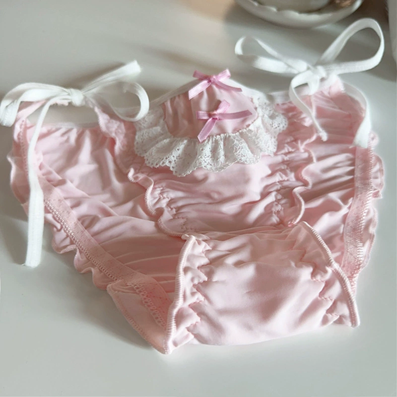 Lolita maid underwear set, women's ice-silk & lace, nylon with cotton crotch, one size
