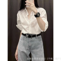 白色纯棉POLO领女长袖春秋女装休闲小个子内搭打底上衣名媛衬
