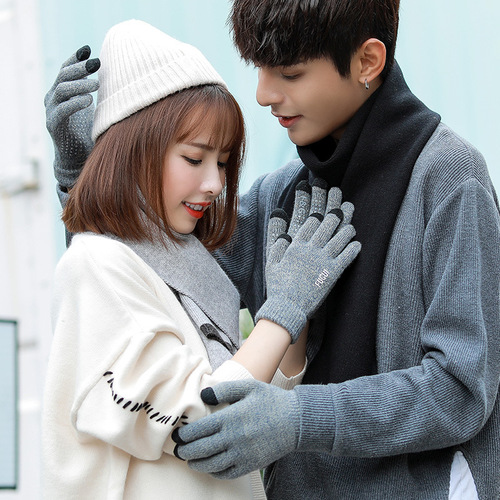 Warm gloves for men and women in autumn and winter cold-proof touch screen full-finger woolen cotton gloves thickened outdoor driving and riding non-slip