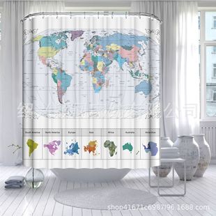 Map series shower curtain pattern multi-choice Digital Printing toilet three-piece bathroom four-piece set large quantity and excellent price