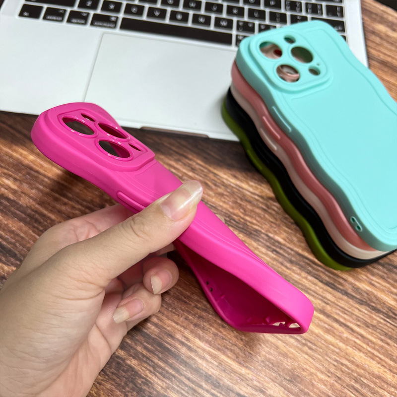 适用iphone16手机壳网苹果17红实色大波浪纯色tpu素材13/14保护套|undefined