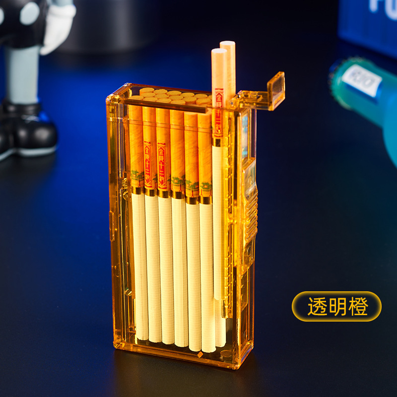 透明タバコボックス充電式ライターオールインワンタバコボックスメンズポータブル20パック発光ギフトボーイフレンド薄型タバコボックス|undefined