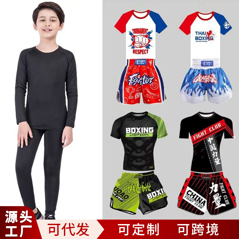 Muay Thai Pants and Sanda Uniform Set, Boxing T-Shirt, Freestyle Fighting Set, Muay Thai Shorts Set, Summer Sanda Training Uniform