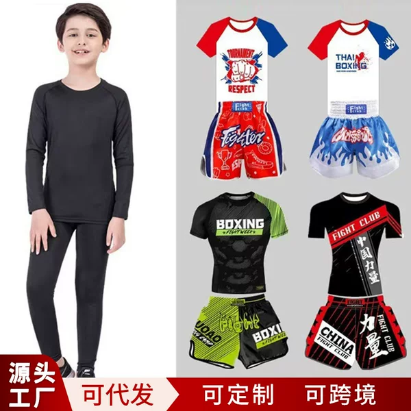Muay Thai Pants and Sanda Uniform Set, Boxing T-Shirt, Freestyle Fighting Set, Muay Thai Shorts Set, Summer Sanda Training Uniform