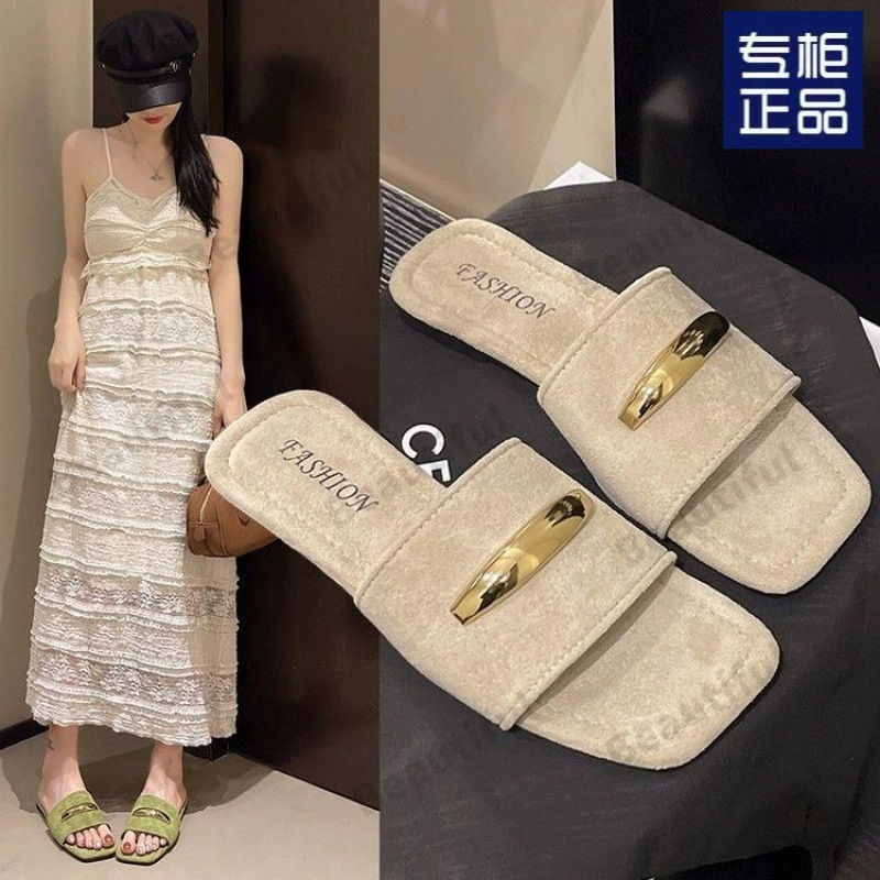 Женские летние пляжные сандалии-шлёпанцы в стиле французского ретро, квадратный носок, новая мода 2025 года, с юбкой