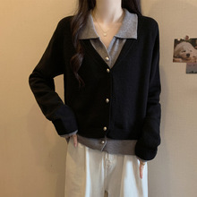 秋冬装胖大码女装假两件毛衣开衫显瘦针织衫宽松上衣减龄图片色