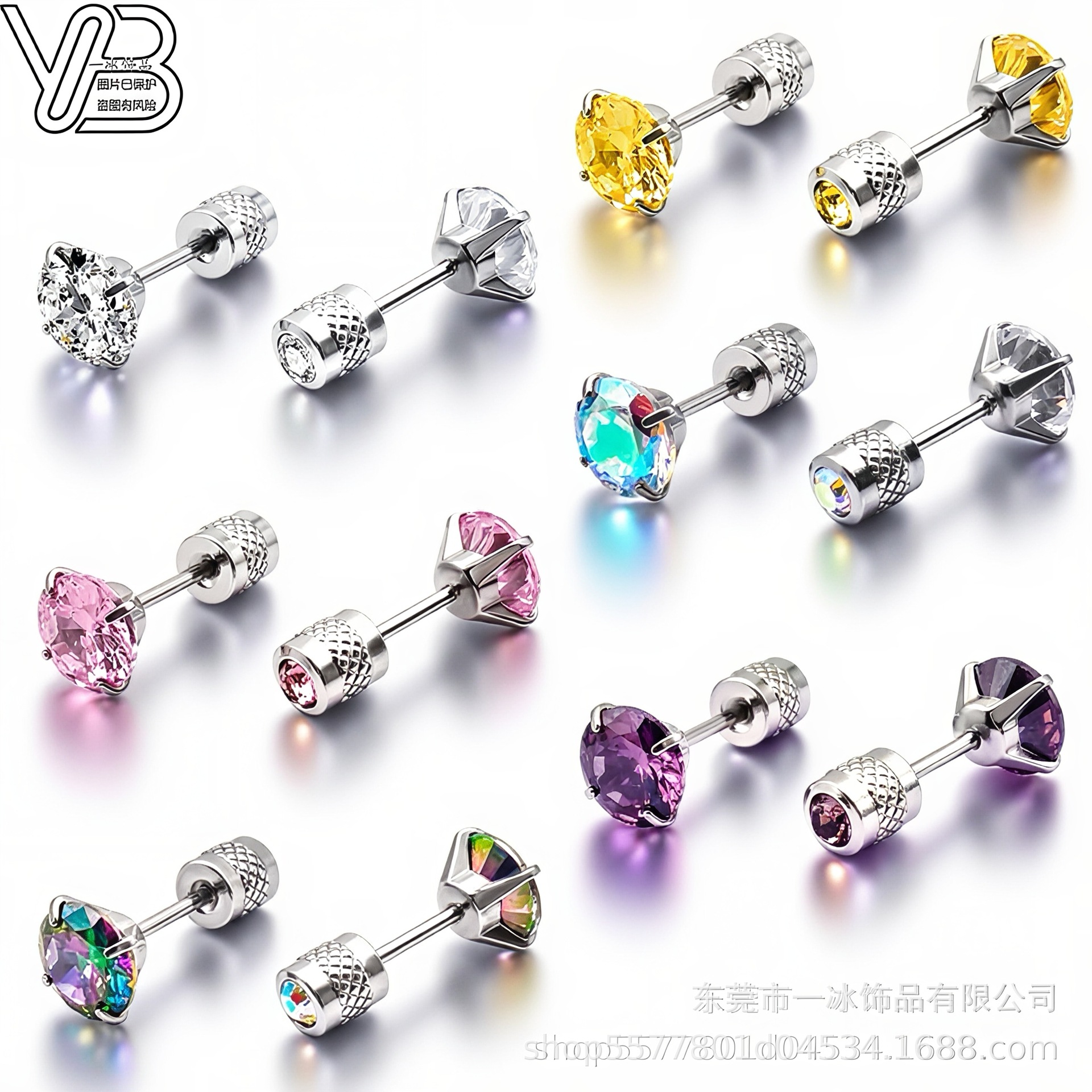 Cross-Border Double-Headed Zircon Earrings, Geometric Round Integrated Women's Earrings, Men's Ear Bone Studs, Titanium Steel Earrings, Jewelry Wholesale