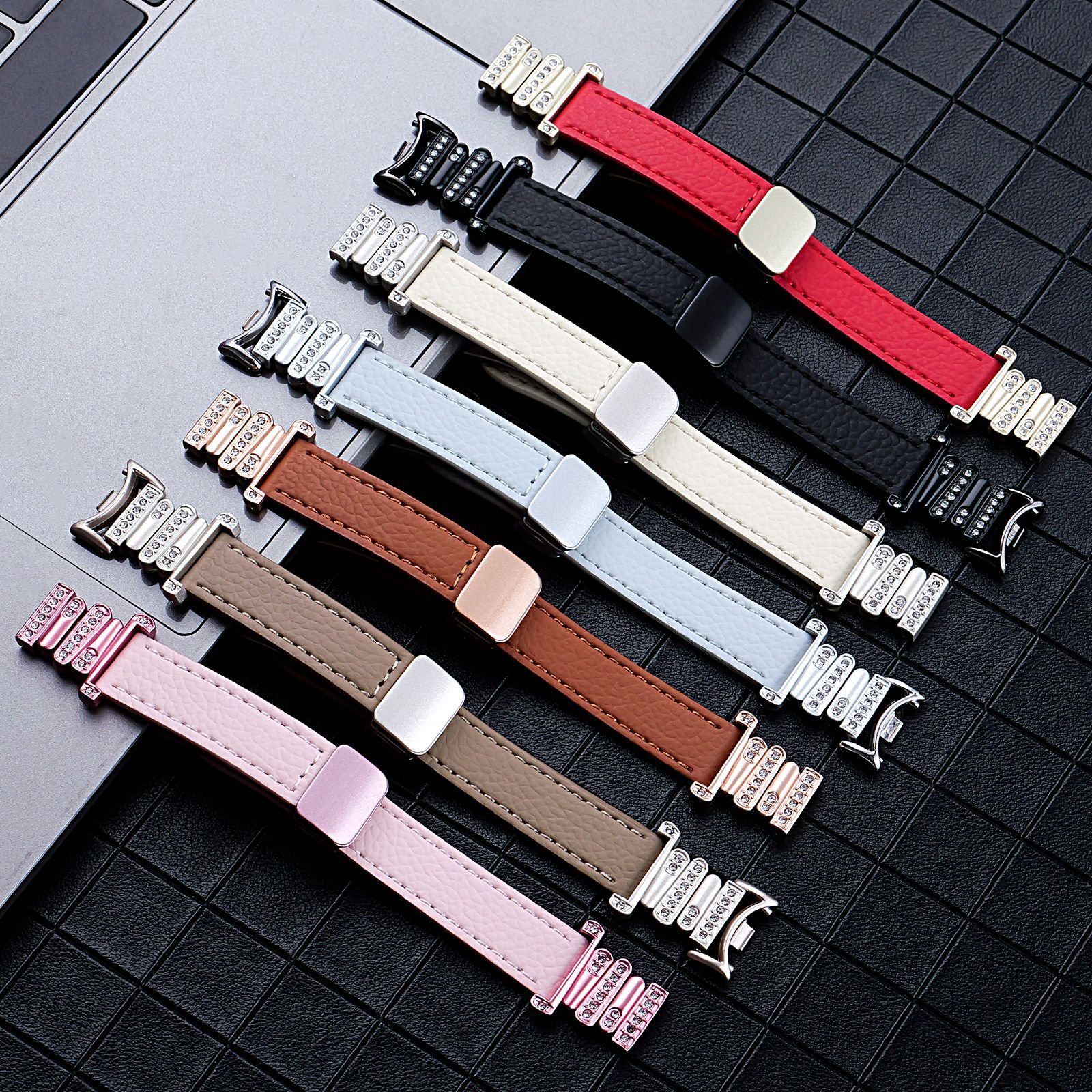 Suitable for Xiaomi Mi Band 10 Watch Strap with Metal Irregular Lychee Pattern Magnetic Buckle, Xiaomi 9 Pro Women's Watch Strap