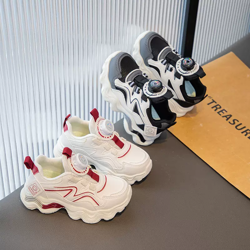 男童旋转纽扣运动鞋2025年春秋新款女童透气老爹鞋儿童轻便跑步鞋