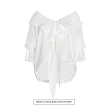 甜美公主风一字肩上衣2025新款简约蝴蝶结欧根纱亮面短款衬衫女夏