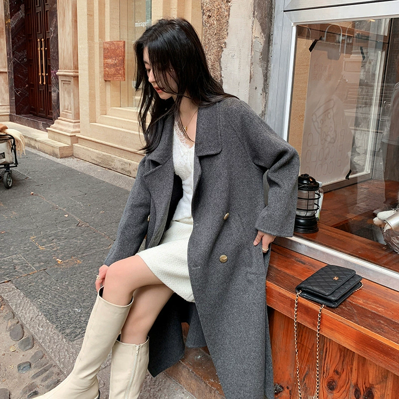 Розовый кашемировый пальто женский высокое качество прямой воротник двухсторонний шерстяной шатер маленький человек новый осенний зимний пальто