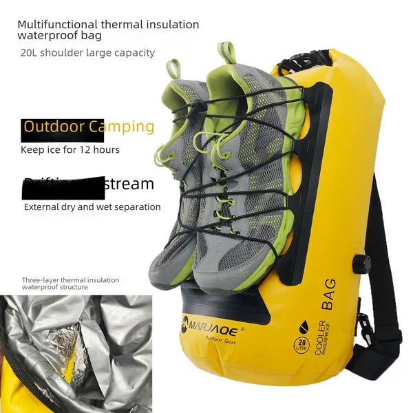 Multi-functional camping insulation waterproof bag double shoulder waterproof backpack external hanging river wet and dry separation multi-occasion ice bag
