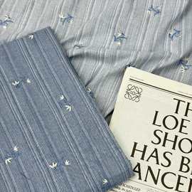 D-8371#牙签条全棉森系绣花刺绣衬衫连衣裙子裤子箱包童装面布料