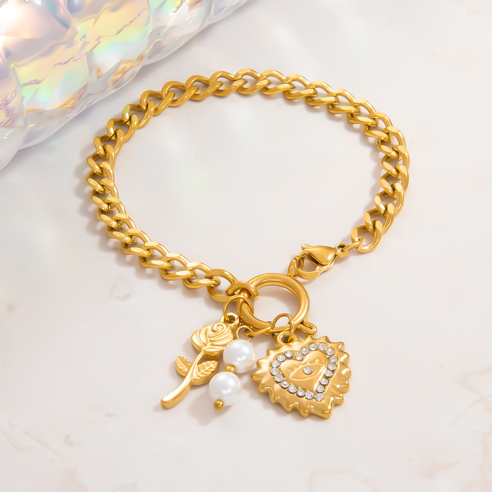 Holiday, Daily Occasion Vintage Style Classic Style Heart Shape Rose Flower 304 Stainless Steel Plating Women's Bracelets Necklace