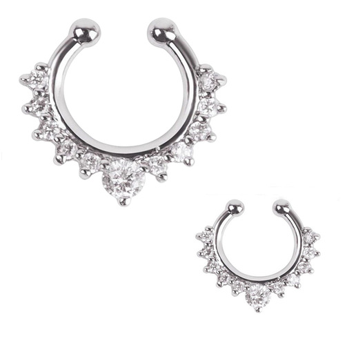 Foreign trade hot selling alloy diamond fake nose ring, nose nail piercing jewelry, no hole nose jewelry, nose clip jewelry manufacturer wholesale