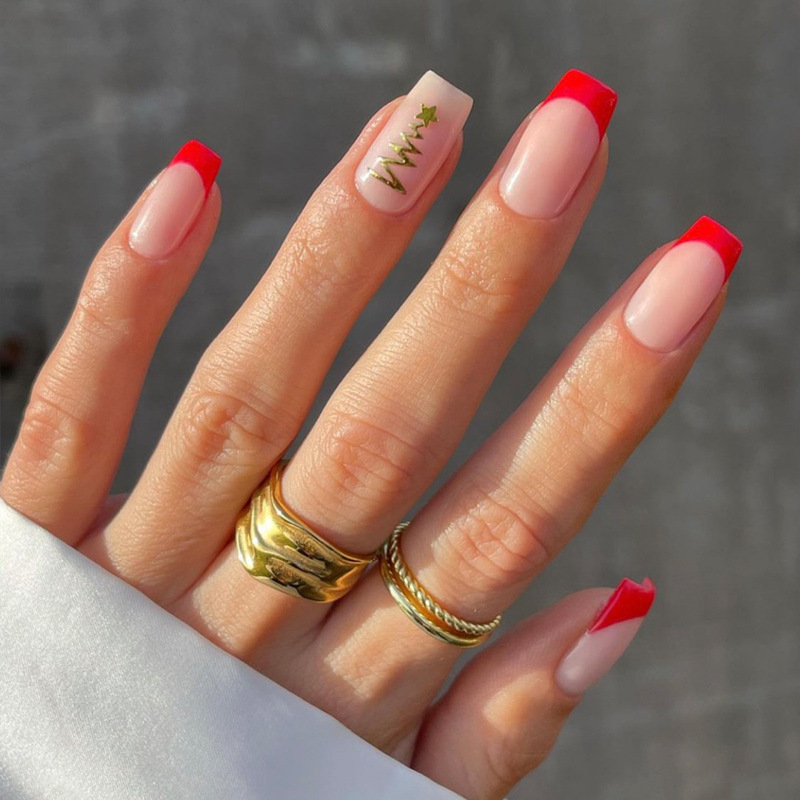 Foreign trade special for rectangular wear nail French red simple removable nail patch fake nail manicure wholesale