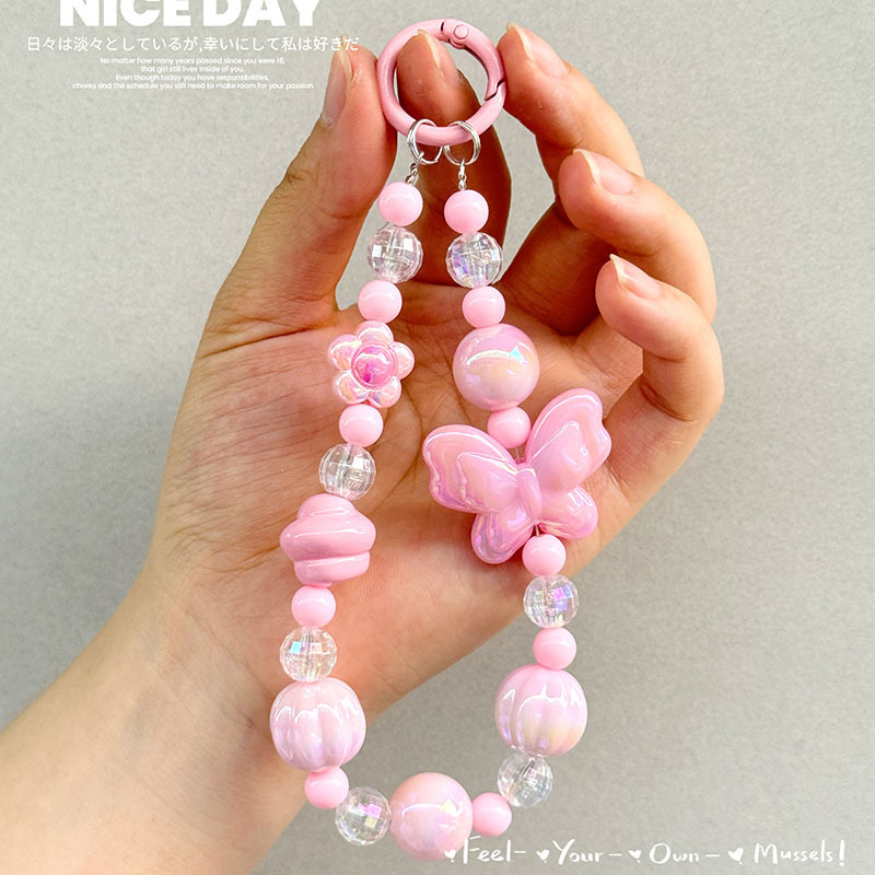 Nuevo colgante de cadena de teléfonos móviles de dibujos animados palomitas de maíz colgante de llavero creativo colgante de bolsas de perlas pintadas a mano