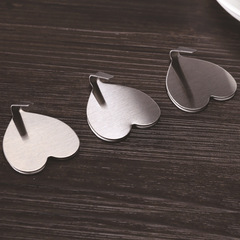 Wholesale factory 10-packs heart-shaped 304 stainless steel hooks without drilling large size door-back metal traceless adhesive hooks